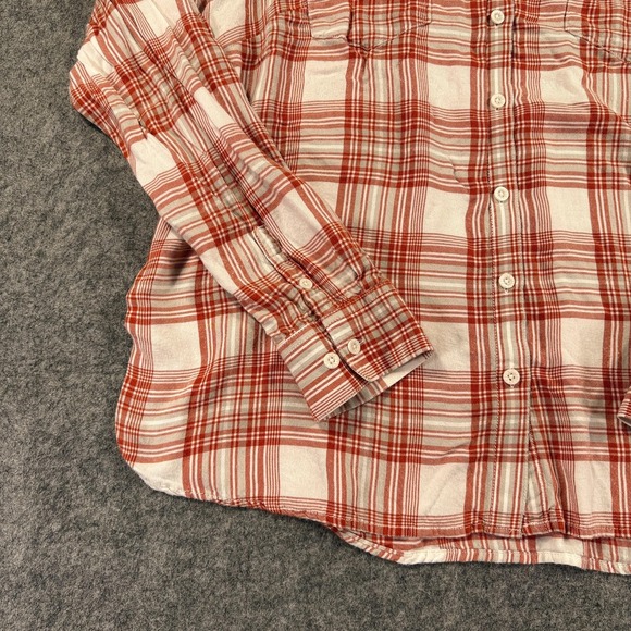 Harley Davidson Shirt Womens 2W Orange Plaid Embroidered Logo Flannel Biker Moto - Picture 5 of 14